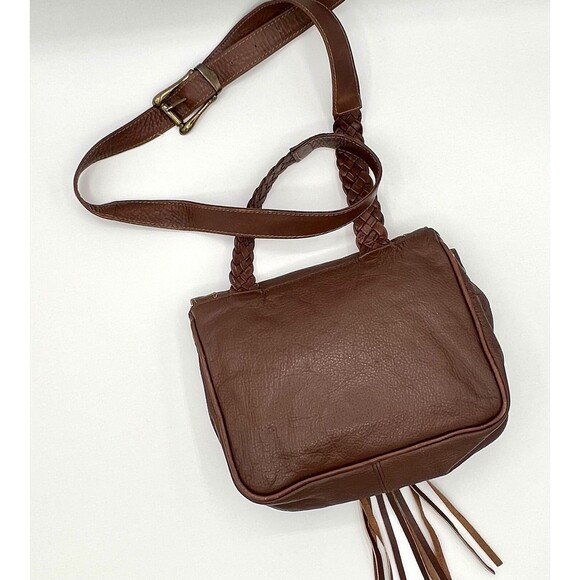 Tribeca Boho Crossbody Bag Leather Chestnut Brown Fringed Made in India - Picture 4 of 16